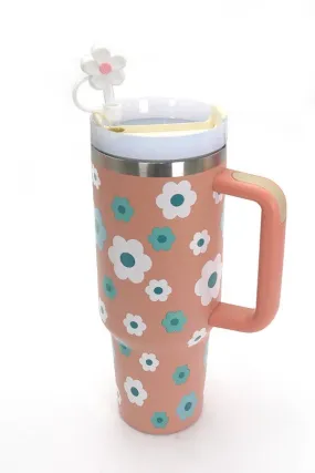 40oz  SILICONE TUMBLER  STYLE STRAW COVER CAP | 40BT1921: FLOWER WHITE