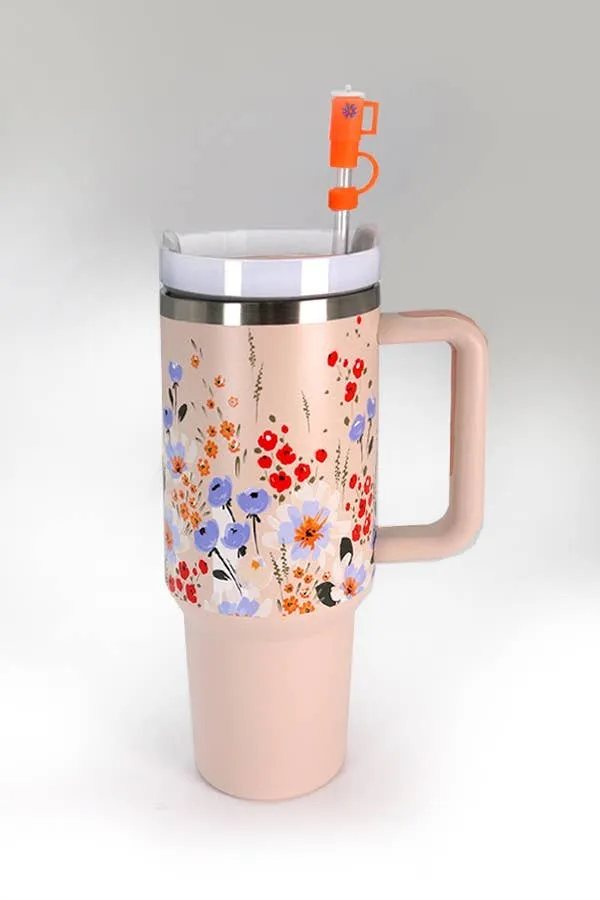 40oz  SILICONE TUMBLER  STYLE STRAW COVER CAP | 40BT1921: FLOWER WHITE