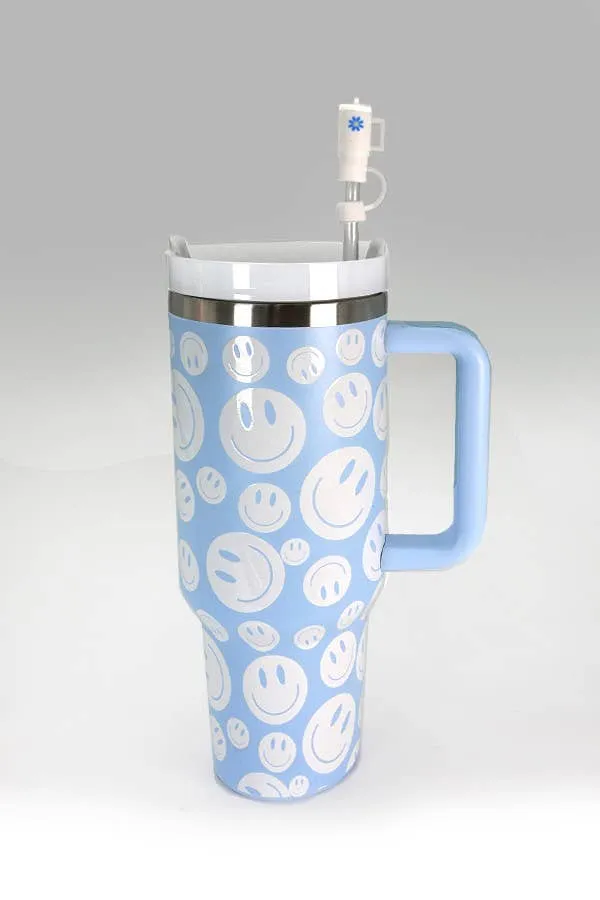 40oz  SILICONE TUMBLER  STYLE STRAW COVER CAP | 40BT1921: FLOWER WHITE