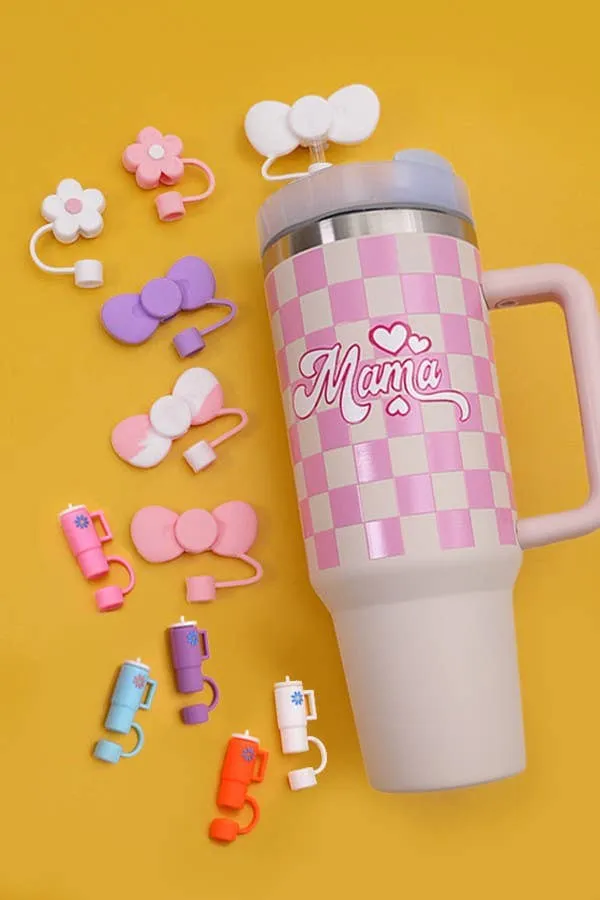 40oz  SILICONE TUMBLER  STYLE STRAW COVER CAP | 40BT1921: FLOWER WHITE