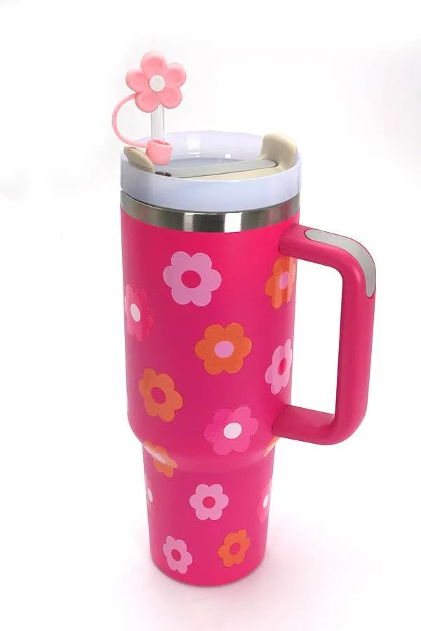40oz  SILICONE TUMBLER  STYLE STRAW COVER CAP | 40BT1921: FLOWER WHITE