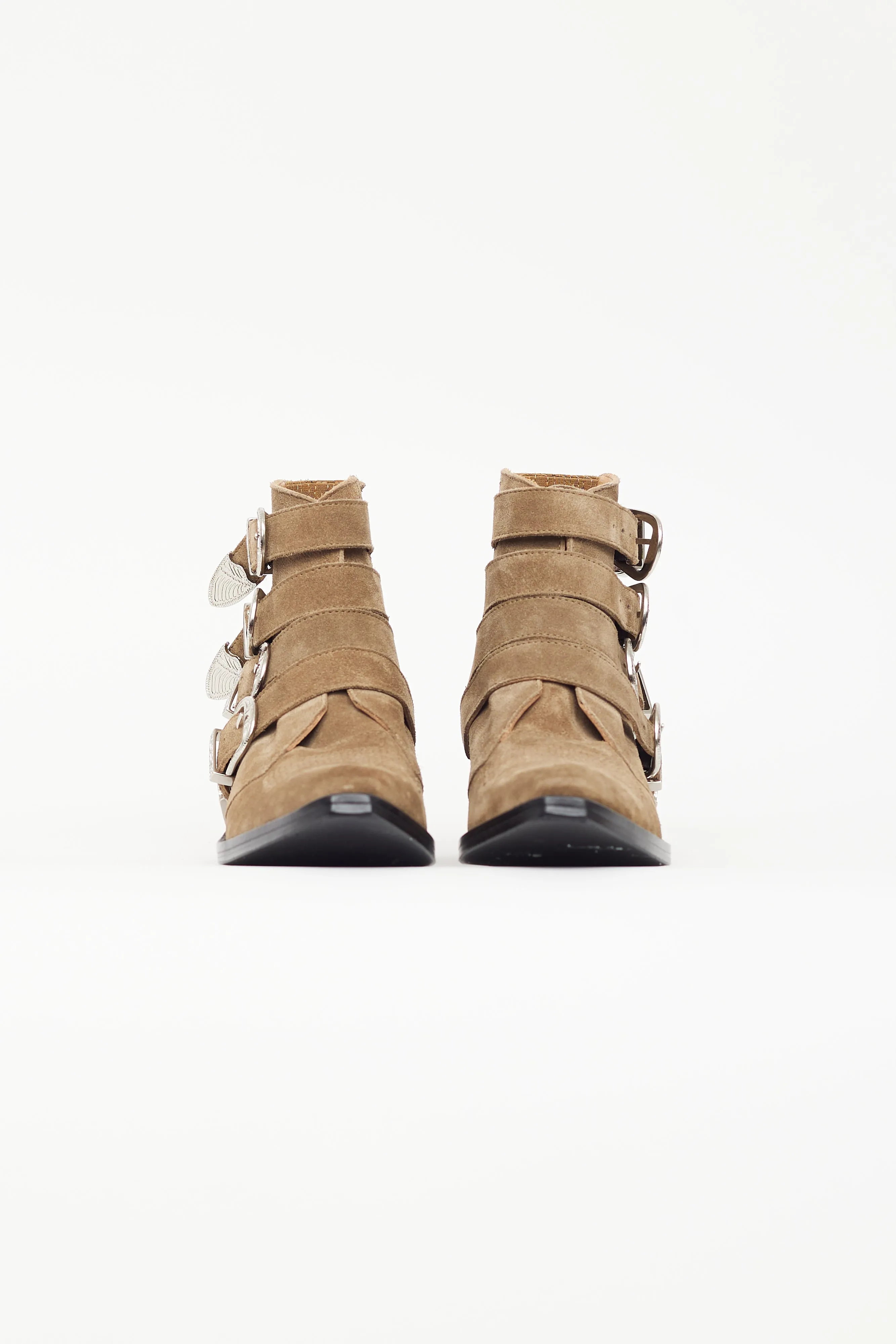 Beige Suede Buckled Ankle Boot
