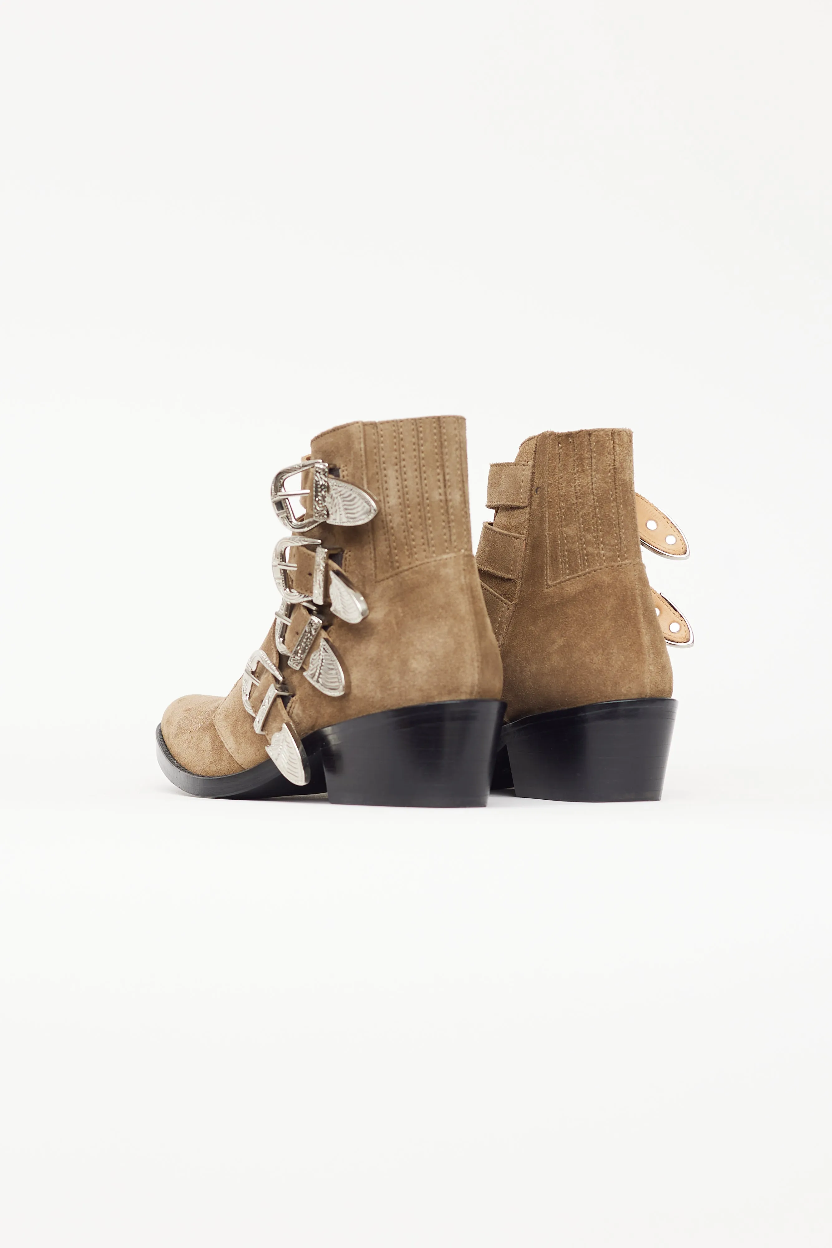 Beige Suede Buckled Ankle Boot