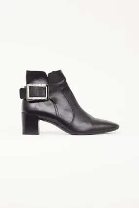 Black Leather & Silver Buckle Ankle Boot