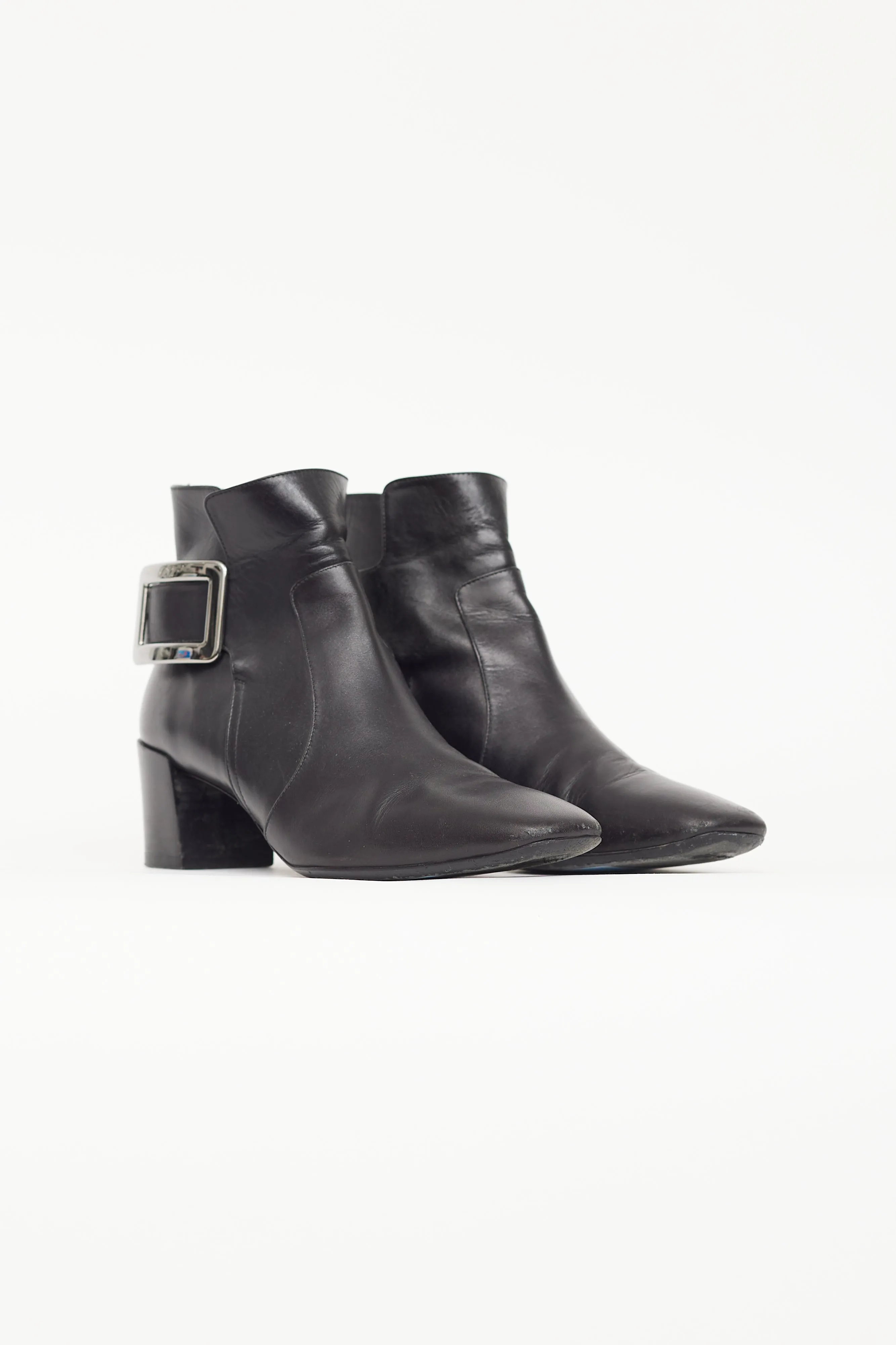 Black Leather & Silver Buckle Ankle Boot