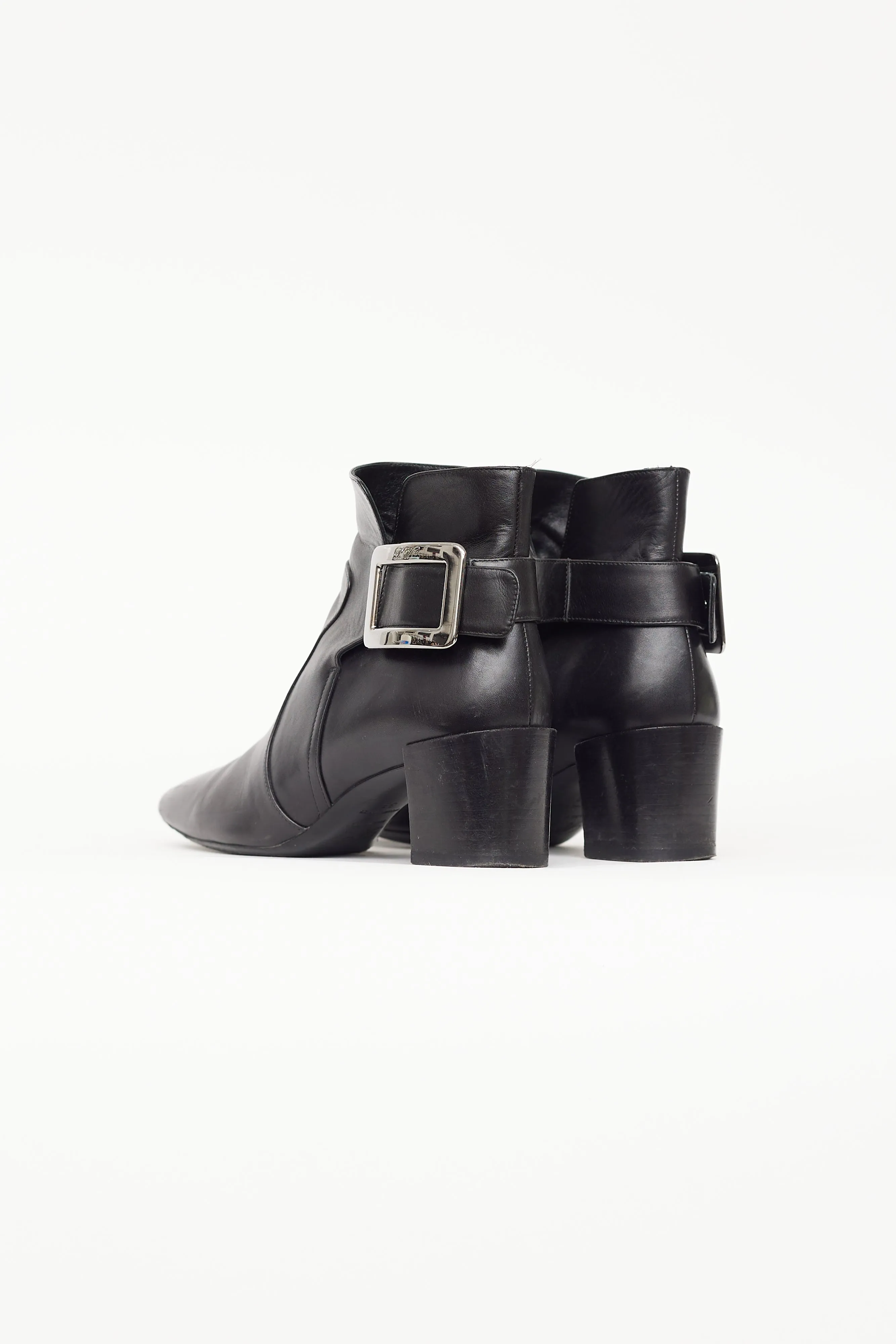 Black Leather & Silver Buckle Ankle Boot