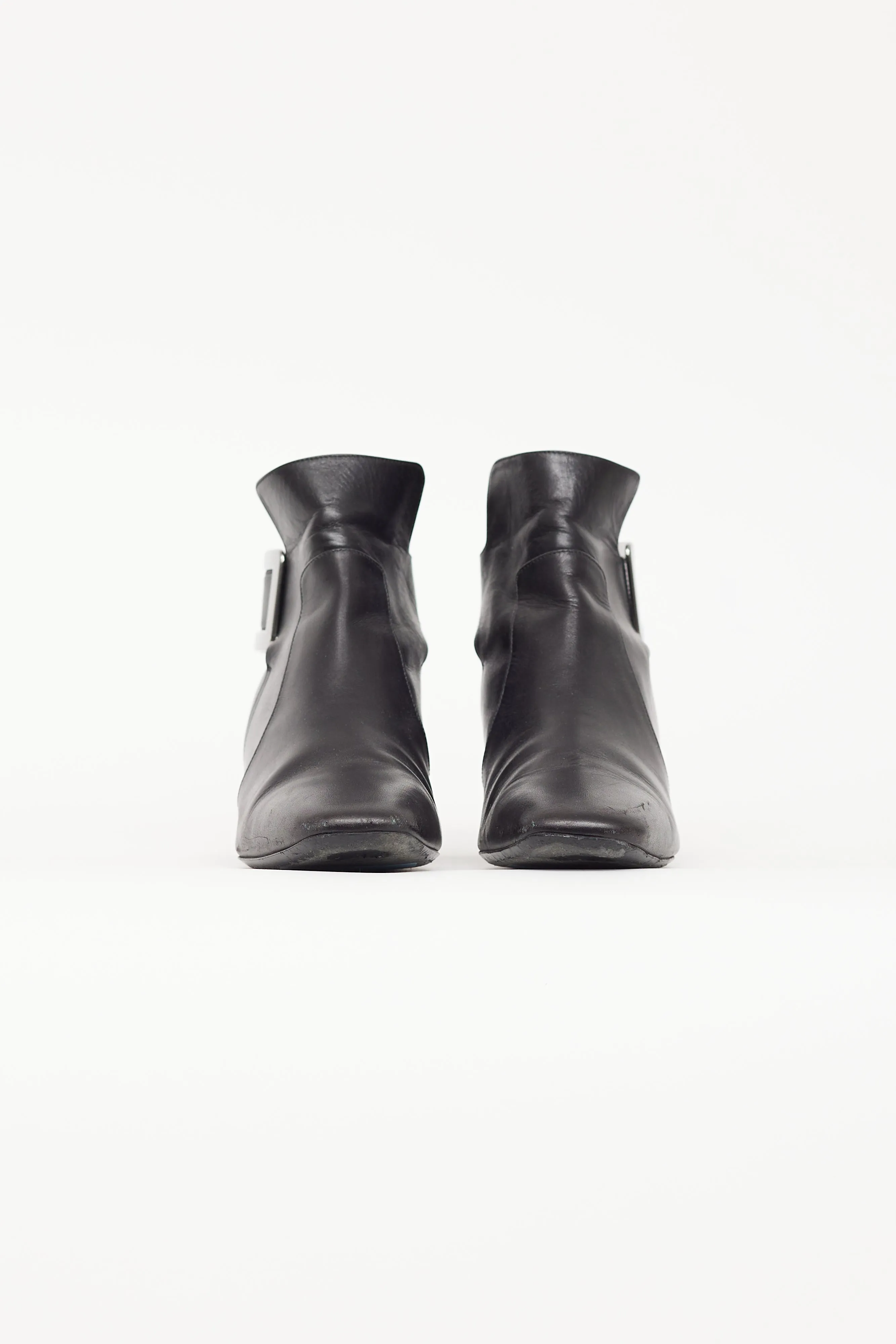 Black Leather & Silver Buckle Ankle Boot
