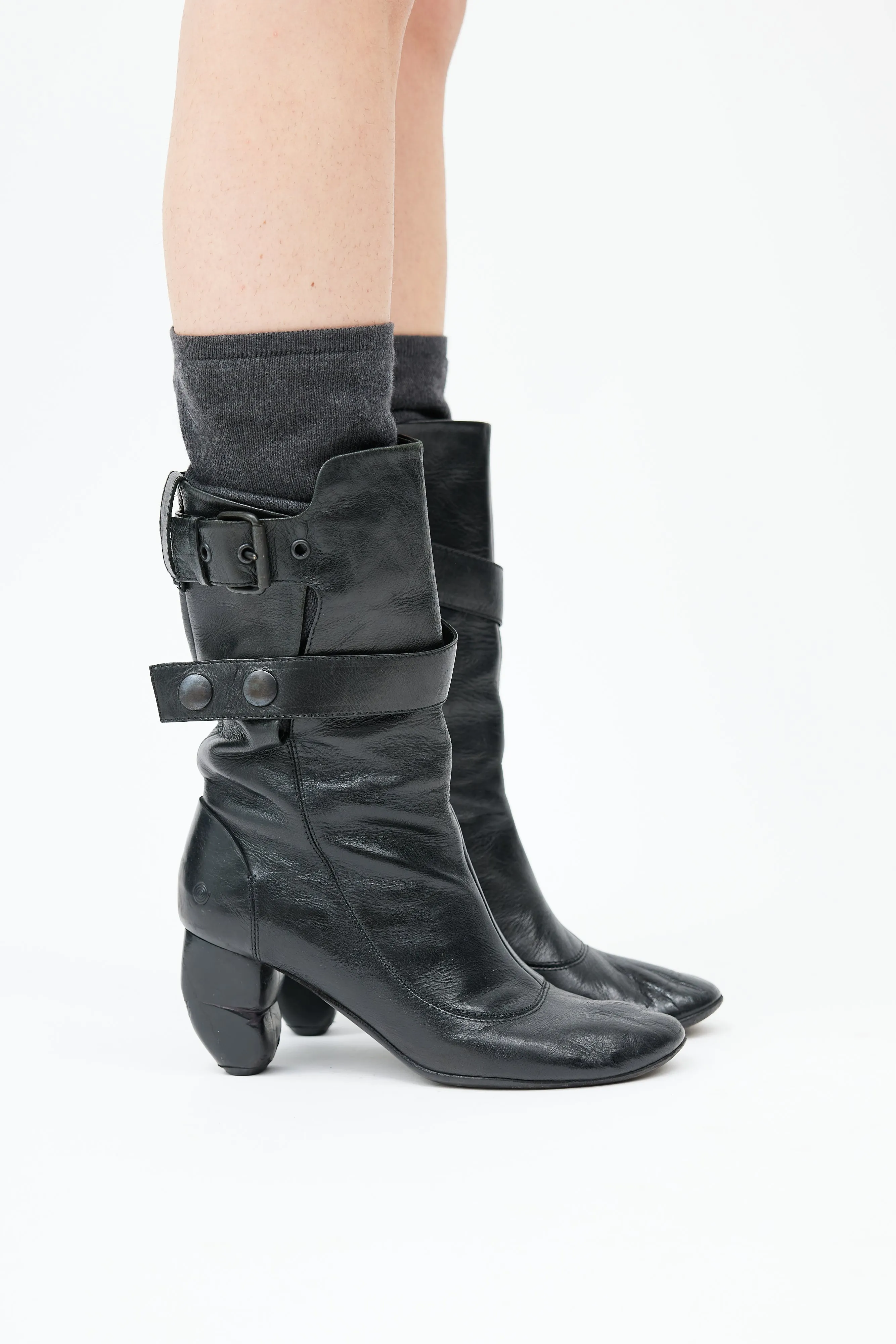 Black Leather & Sock Boot