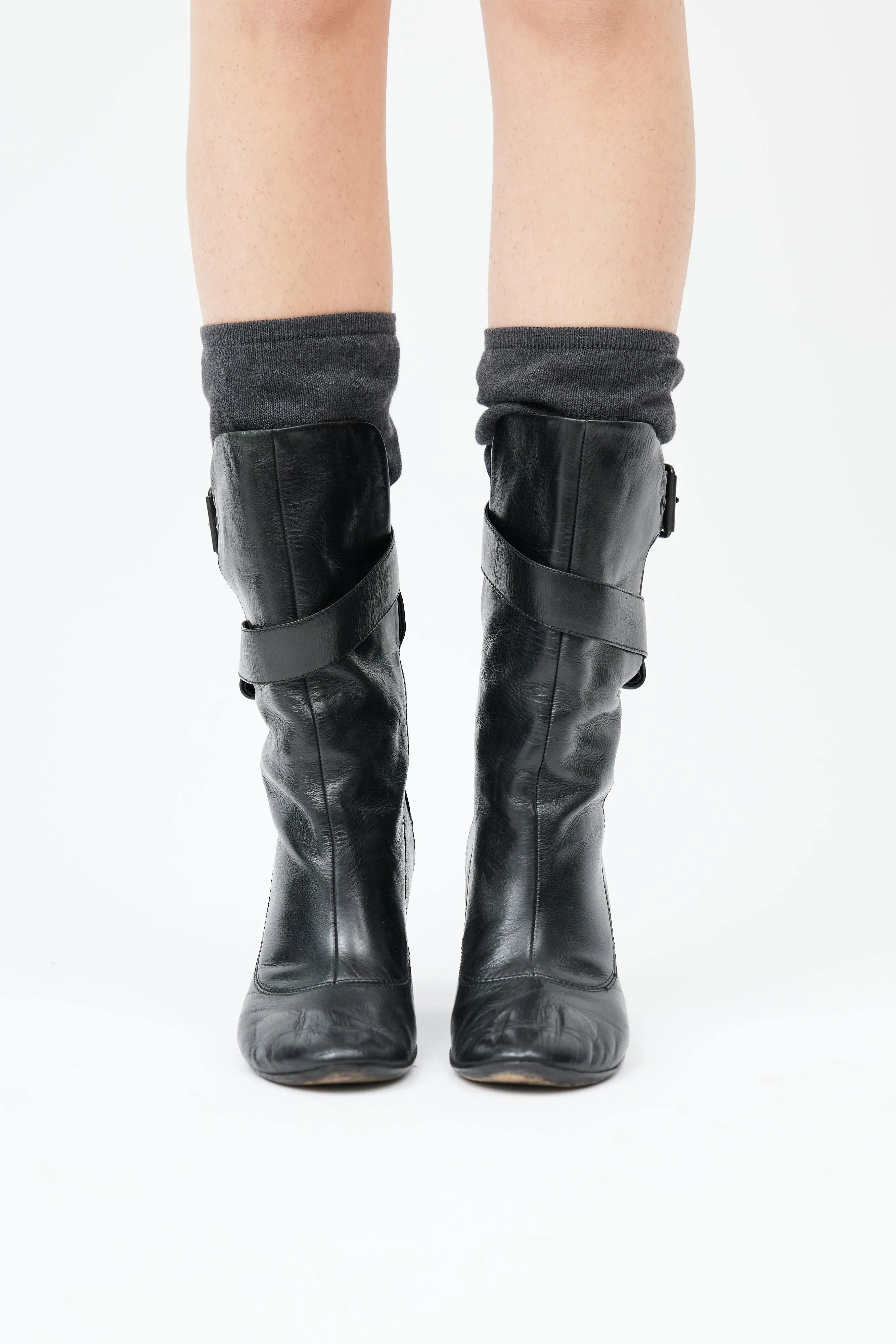 Black Leather & Sock Boot