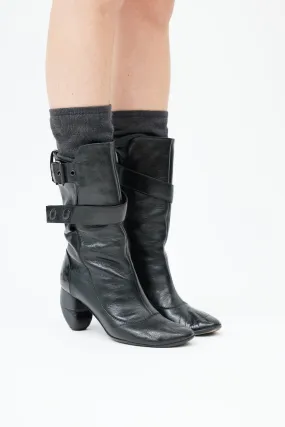 Black Leather & Sock Boot