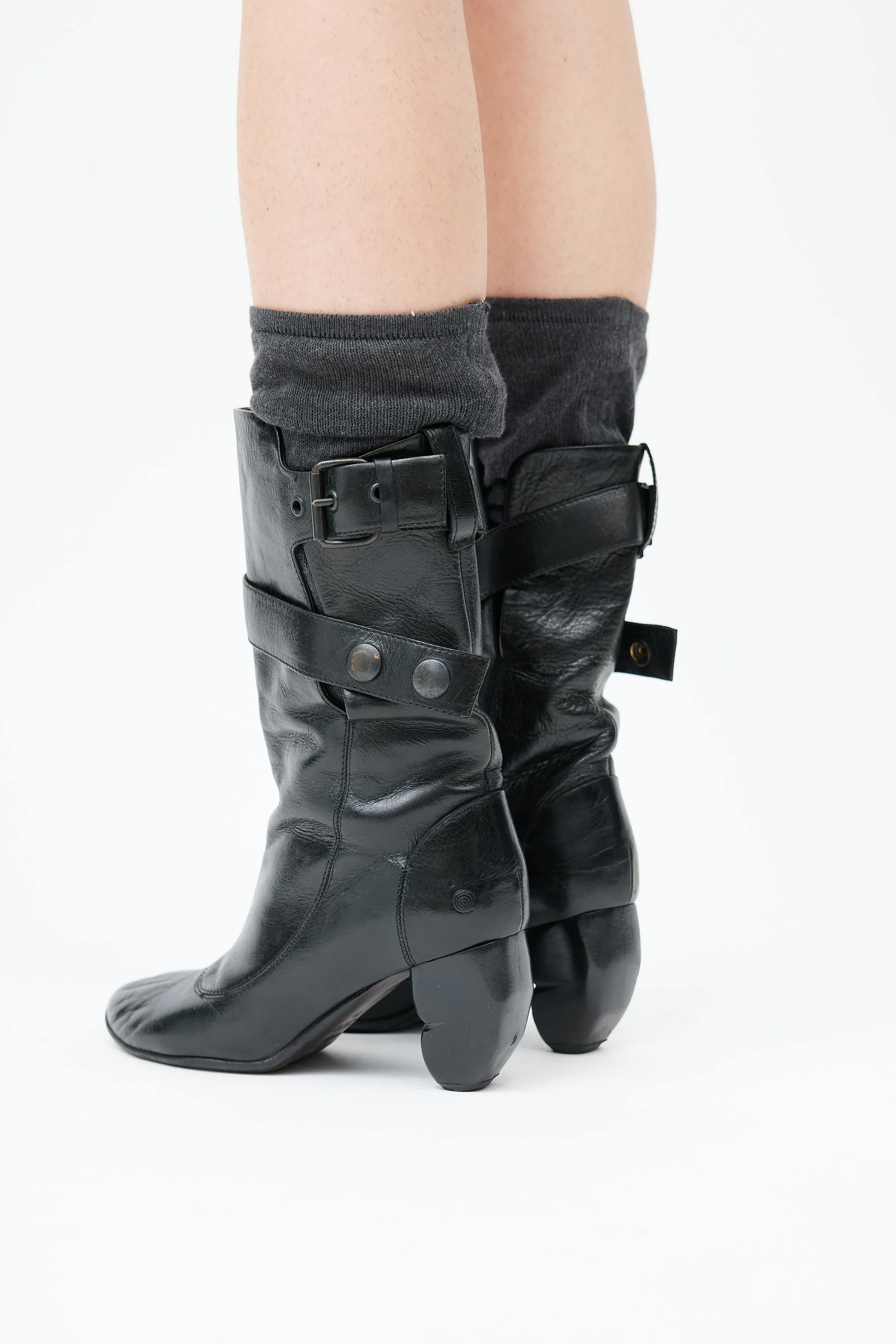 Black Leather & Sock Boot