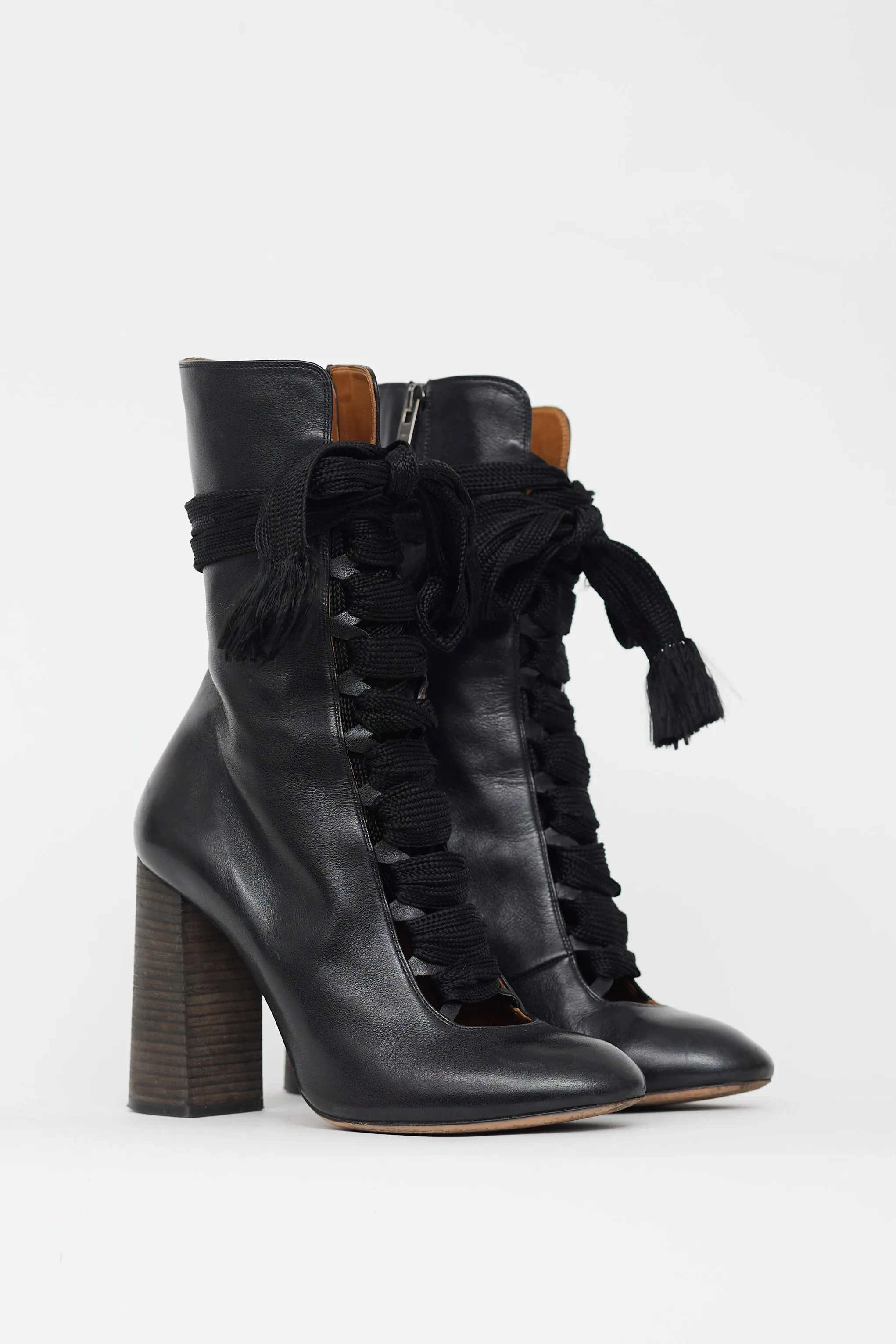 Black Leather Lace Up Boot