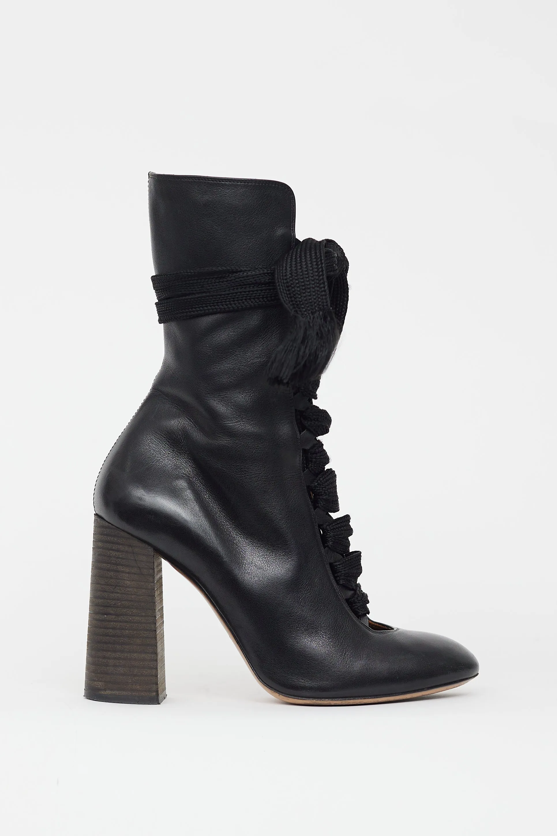 Black Leather Lace Up Boot
