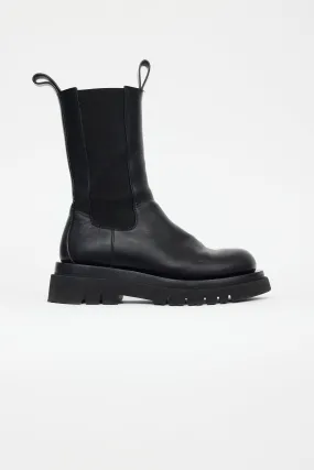 Black Leather Lug Sole Tire Boot
