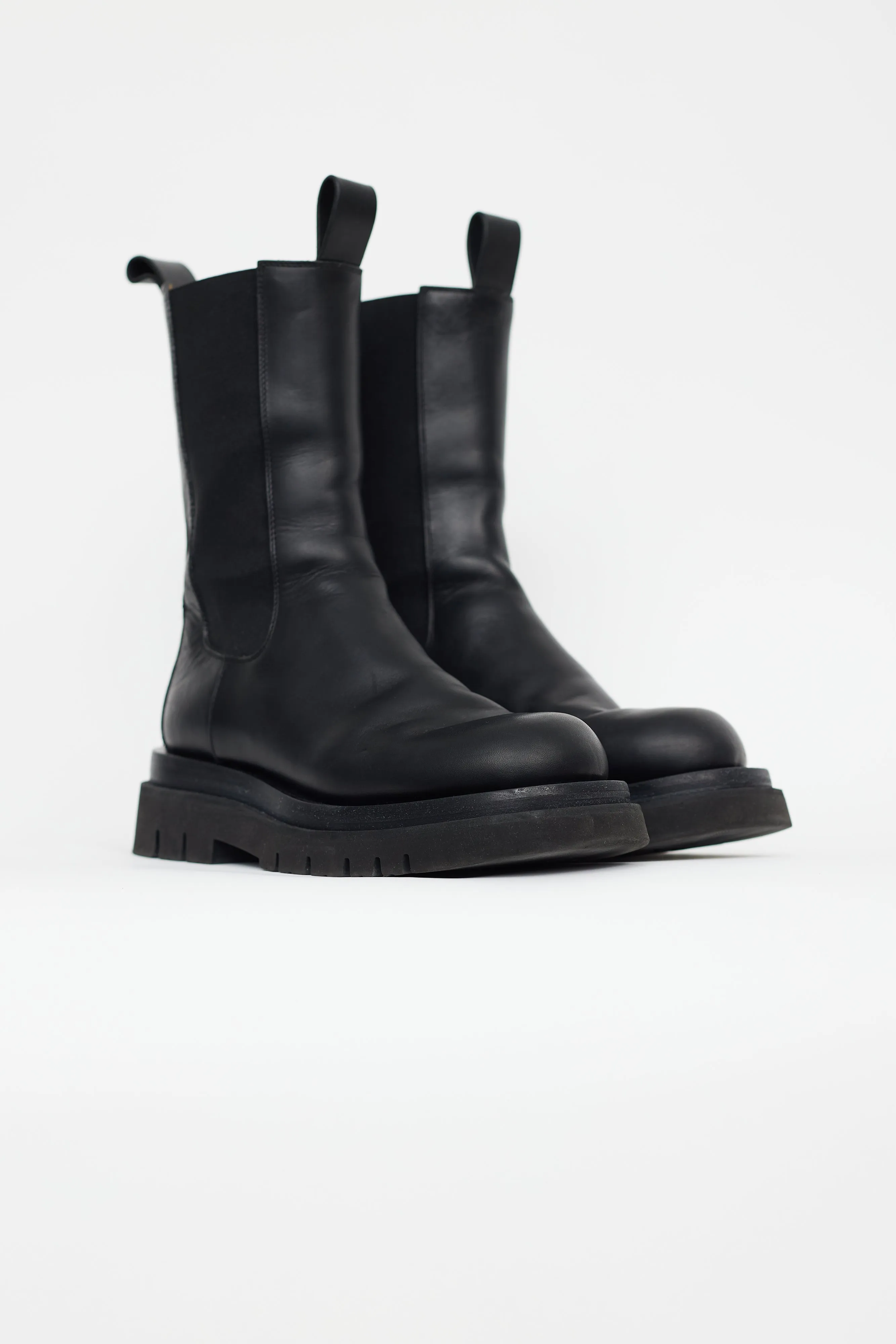Black Leather Lug Sole Tire Boot