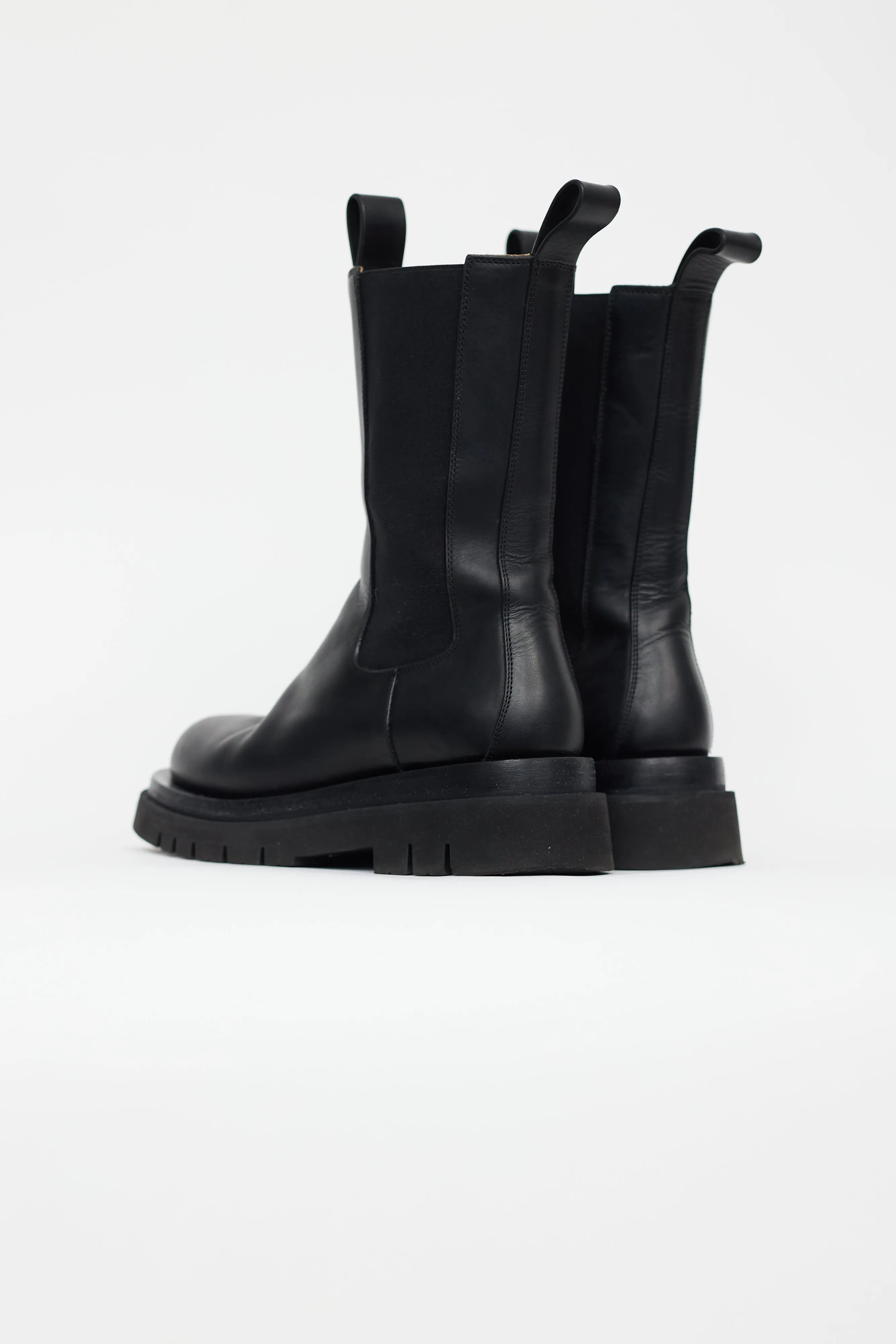 Black Leather Lug Sole Tire Boot