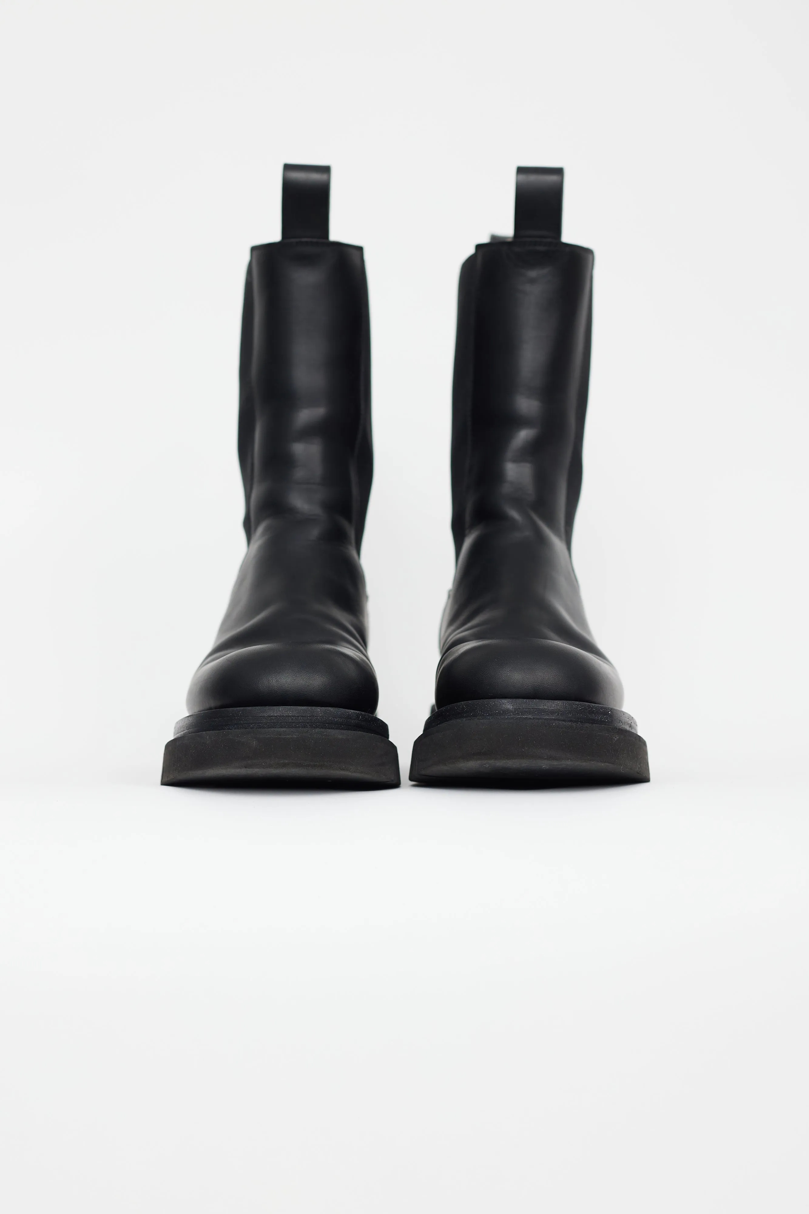 Black Leather Lug Sole Tire Boot