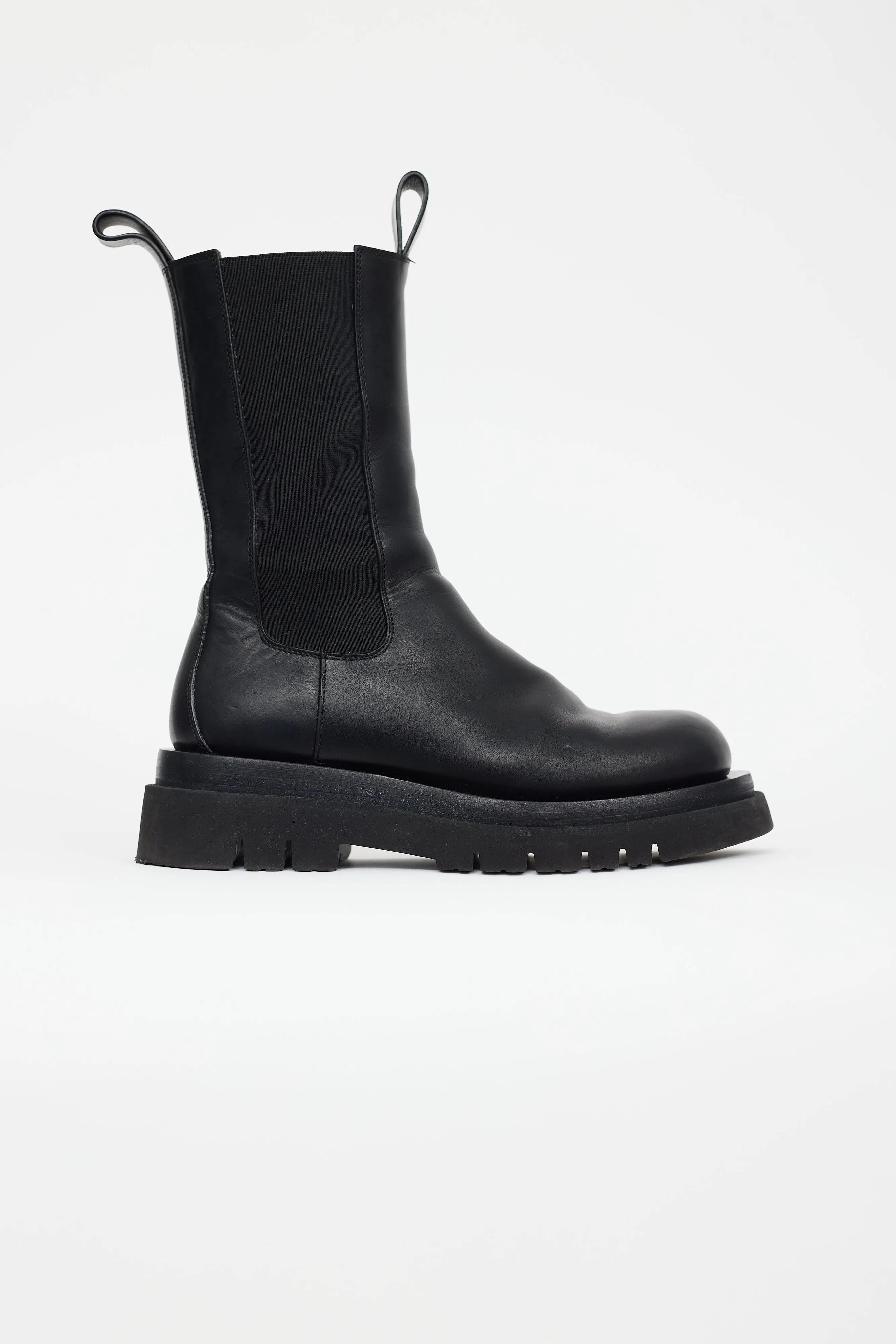 Black Leather Lug Sole Tire Boot