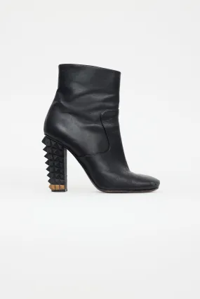 Black Leather Spike Heel Boot