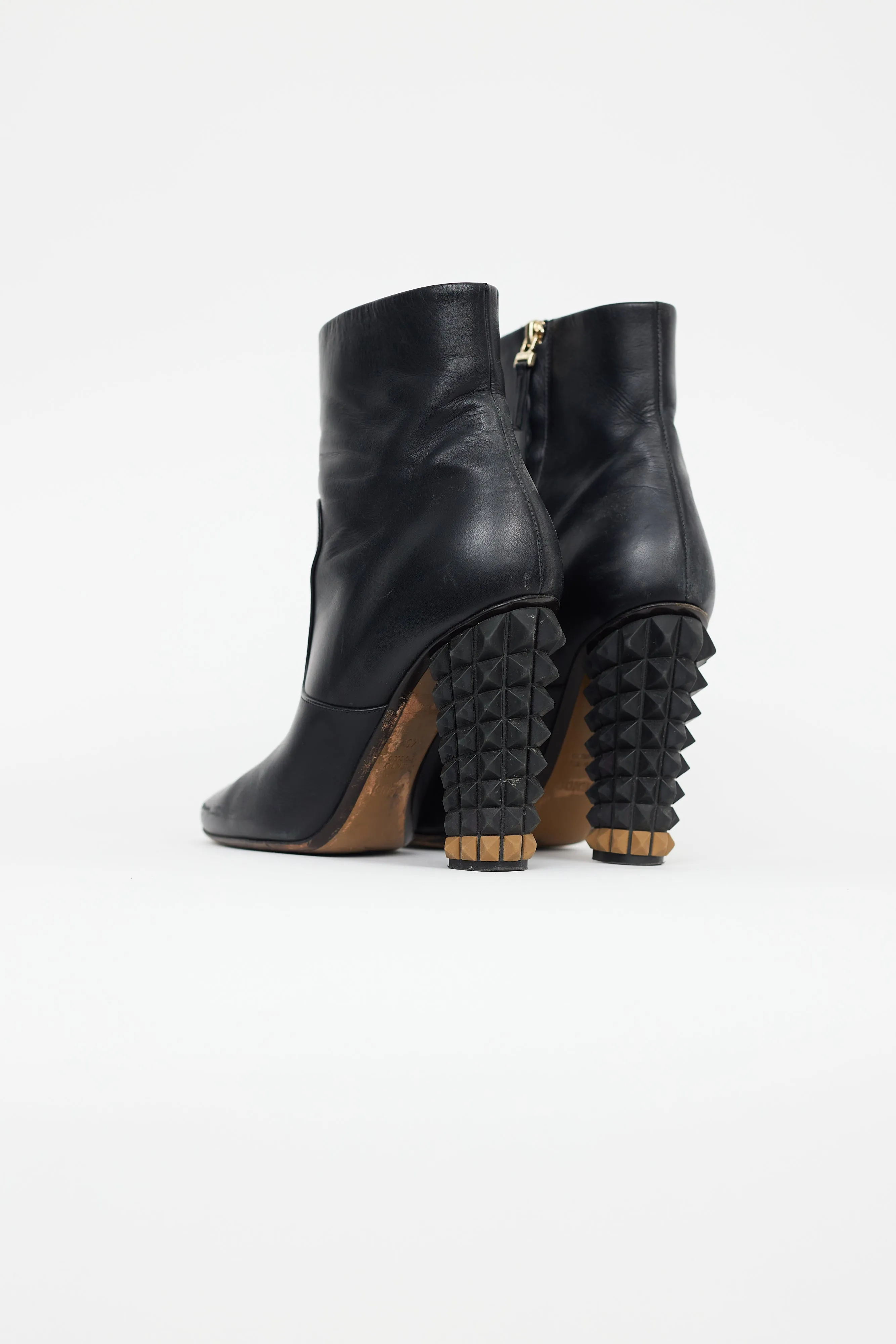 Black Leather Spike Heel Boot