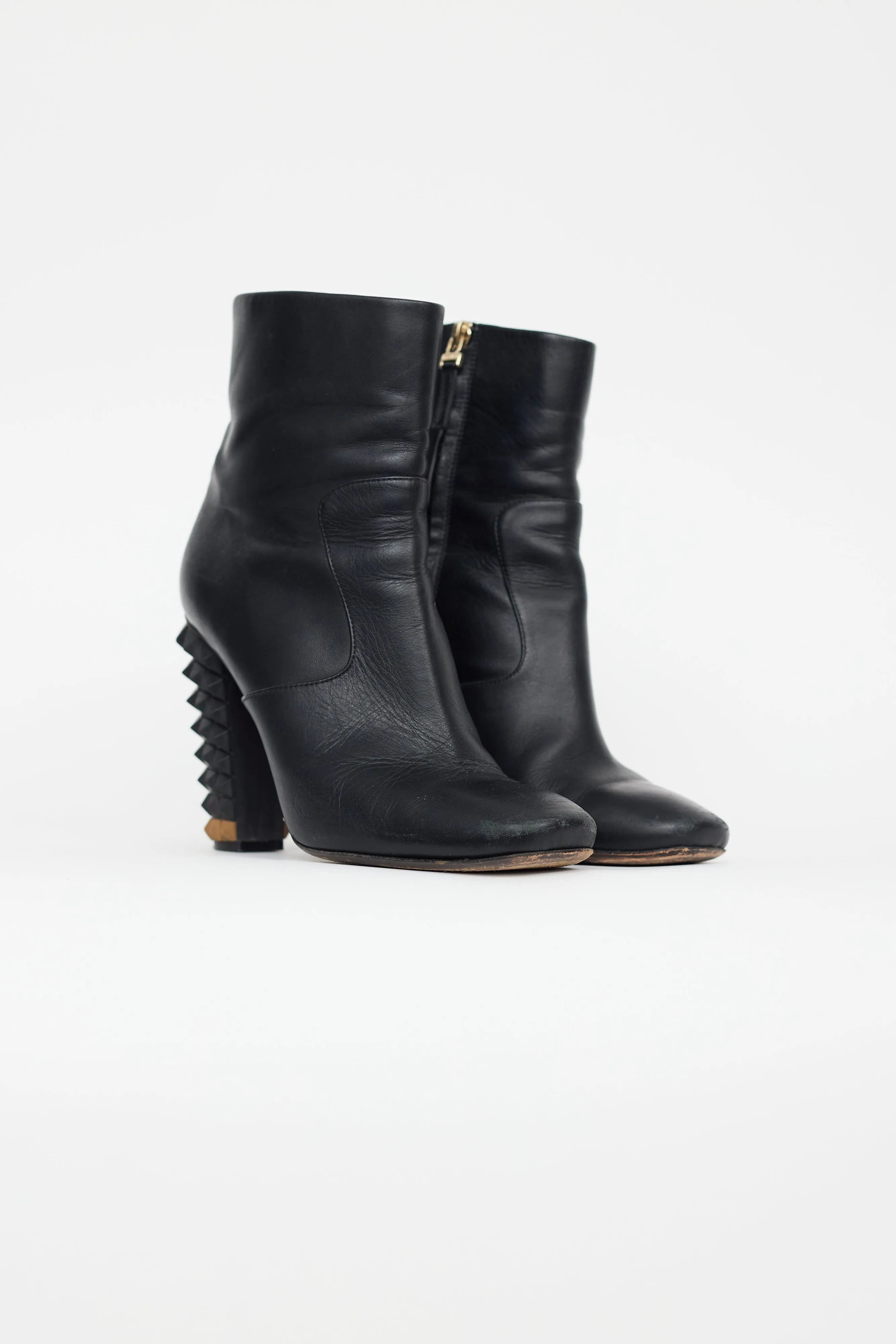 Black Leather Spike Heel Boot