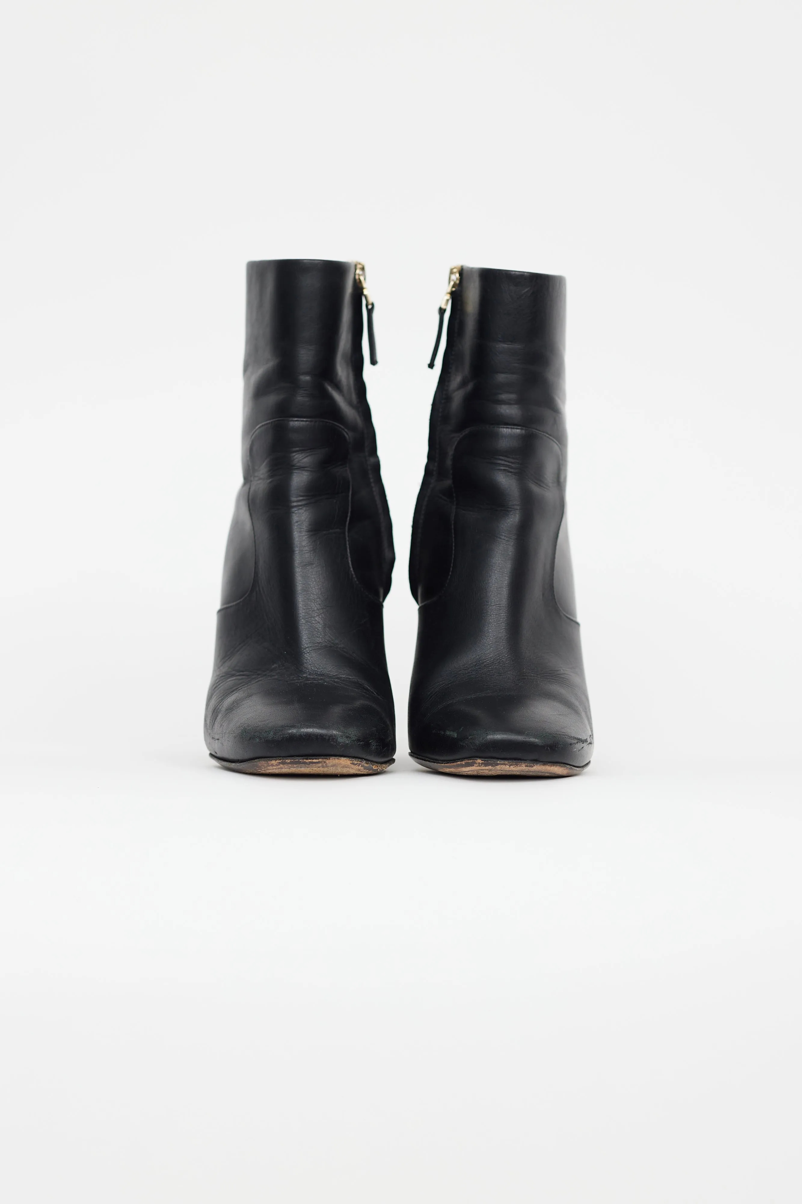 Black Leather Spike Heel Boot
