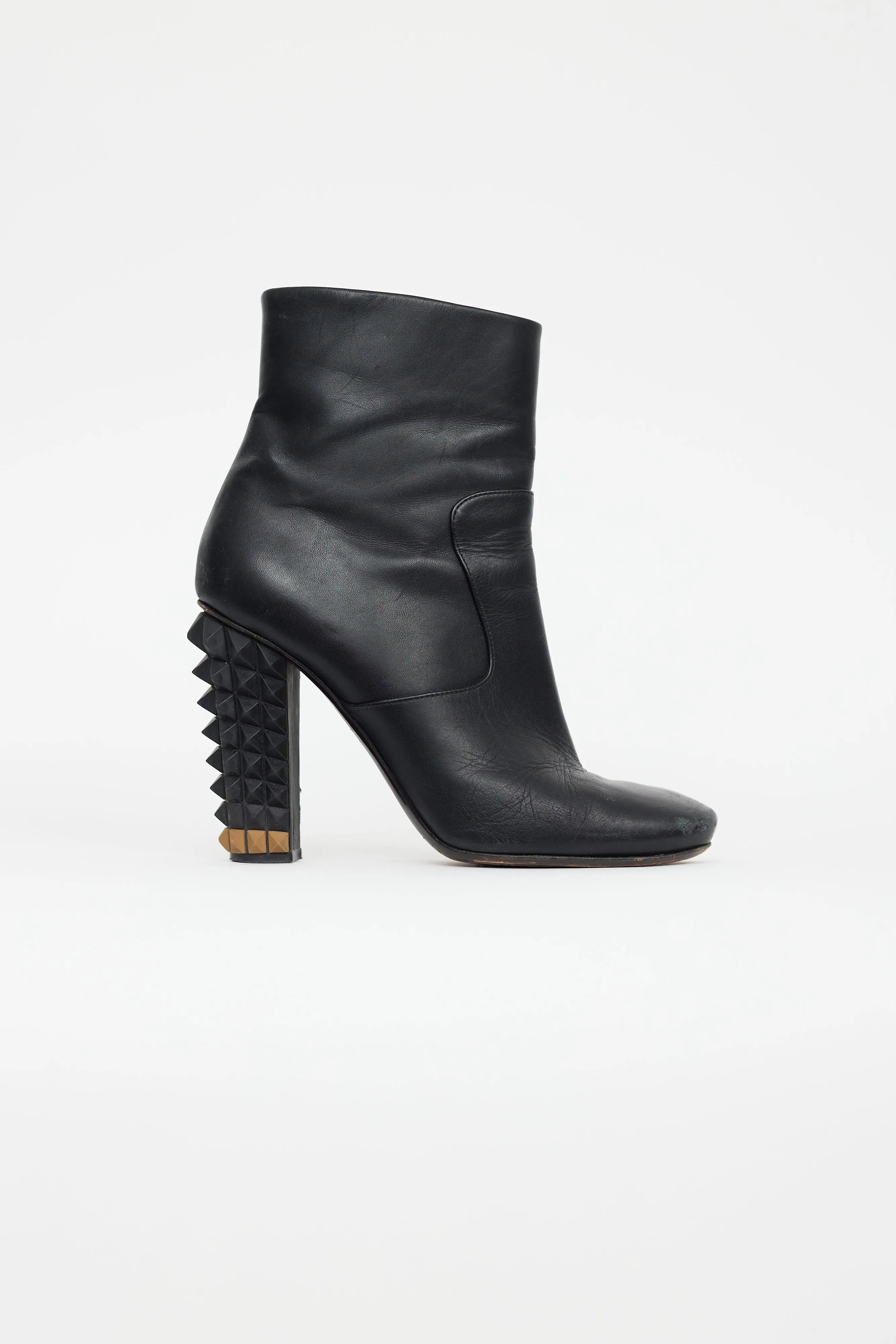 Black Leather Spike Heel Boot