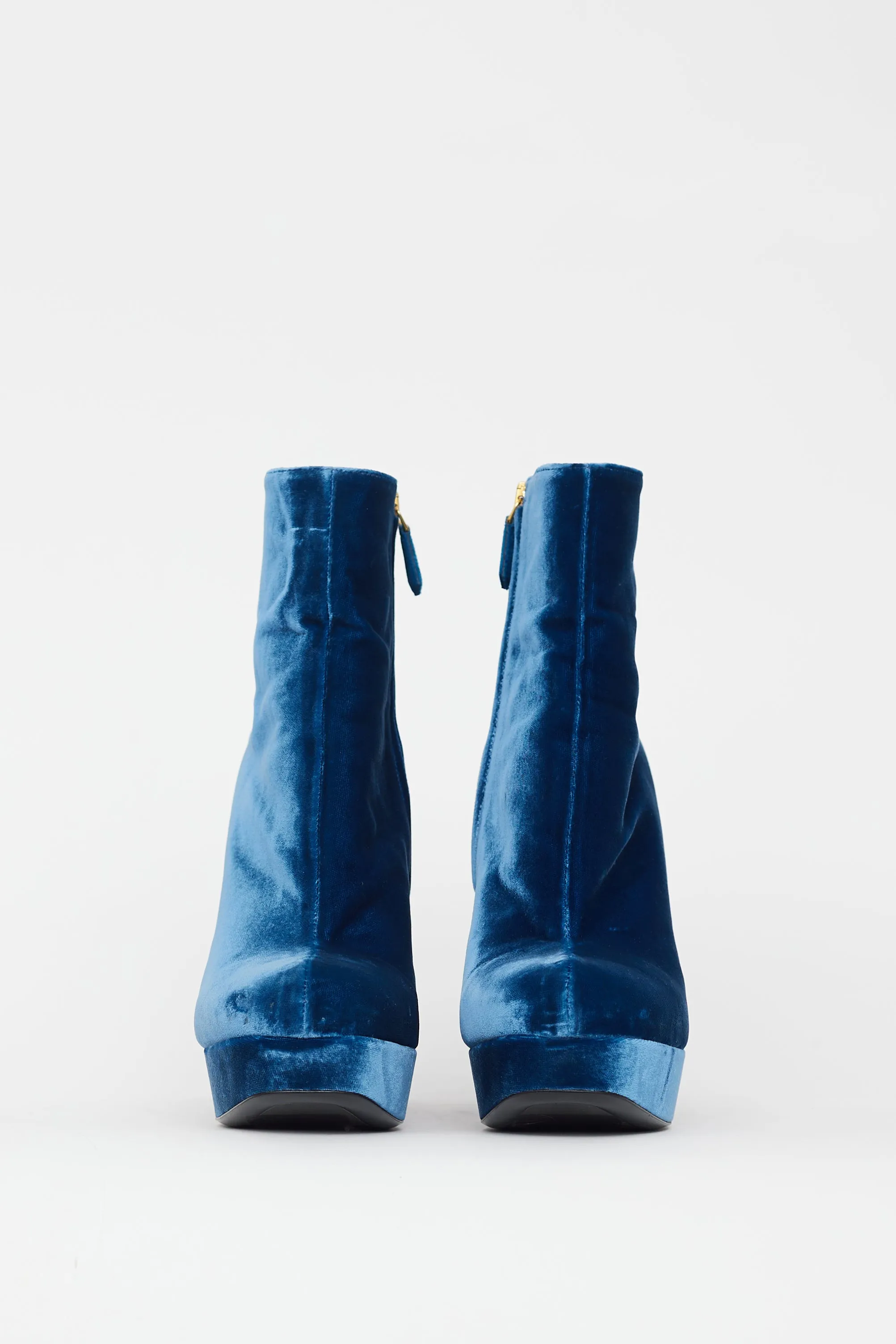 Blue Velvet Platform Heel Boot
