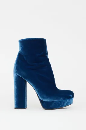 Blue Velvet Platform Heel Boot