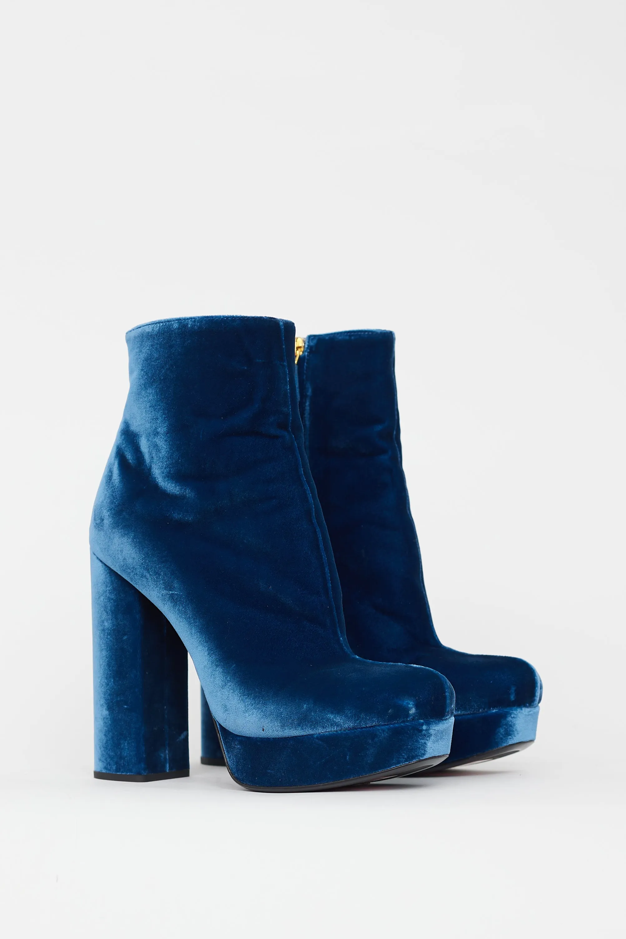 Blue Velvet Platform Heel Boot
