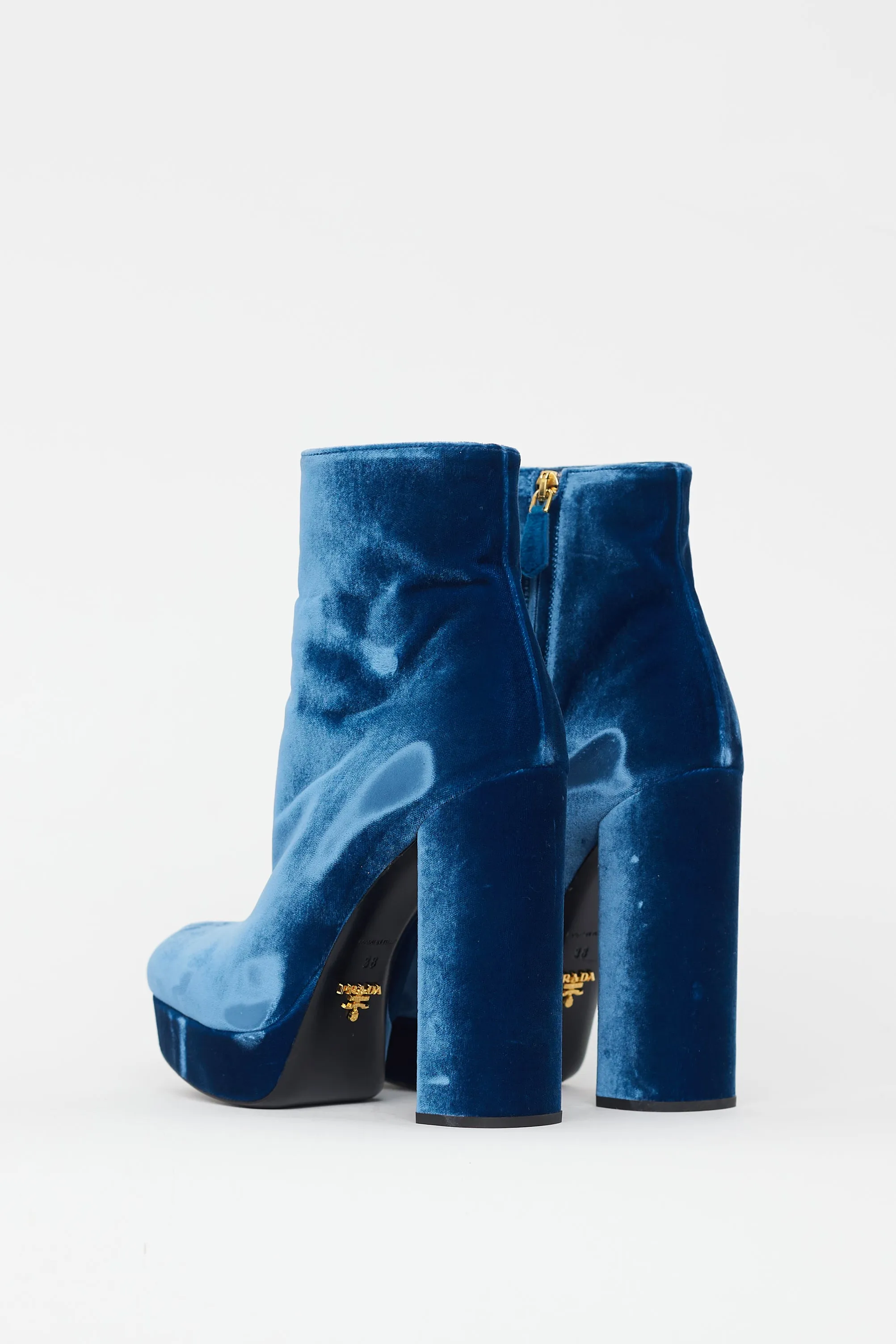 Blue Velvet Platform Heel Boot